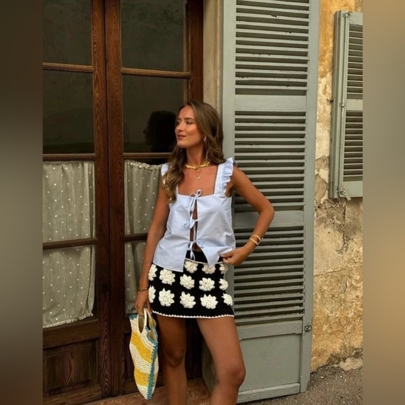 New!Tach Cassia Nazarene Black & White Granny Square Crochet Vest & Skirt Set🖤XS - Picture 8 of 16